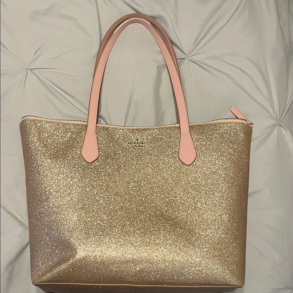 Kate Spade Glittering Gold Tote with Pink Accents